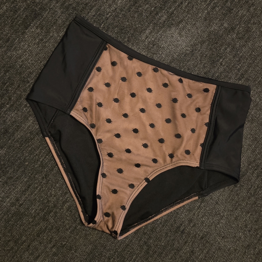 Swimsuits For All Black and Tan Polka Dot High Waist Bikini Bottoms. Size 10